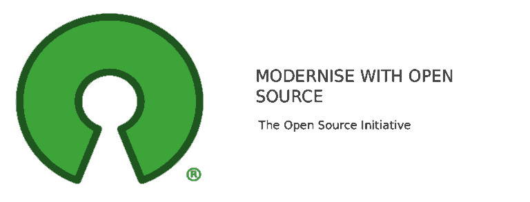 A green logo with the words modernize with open source.
